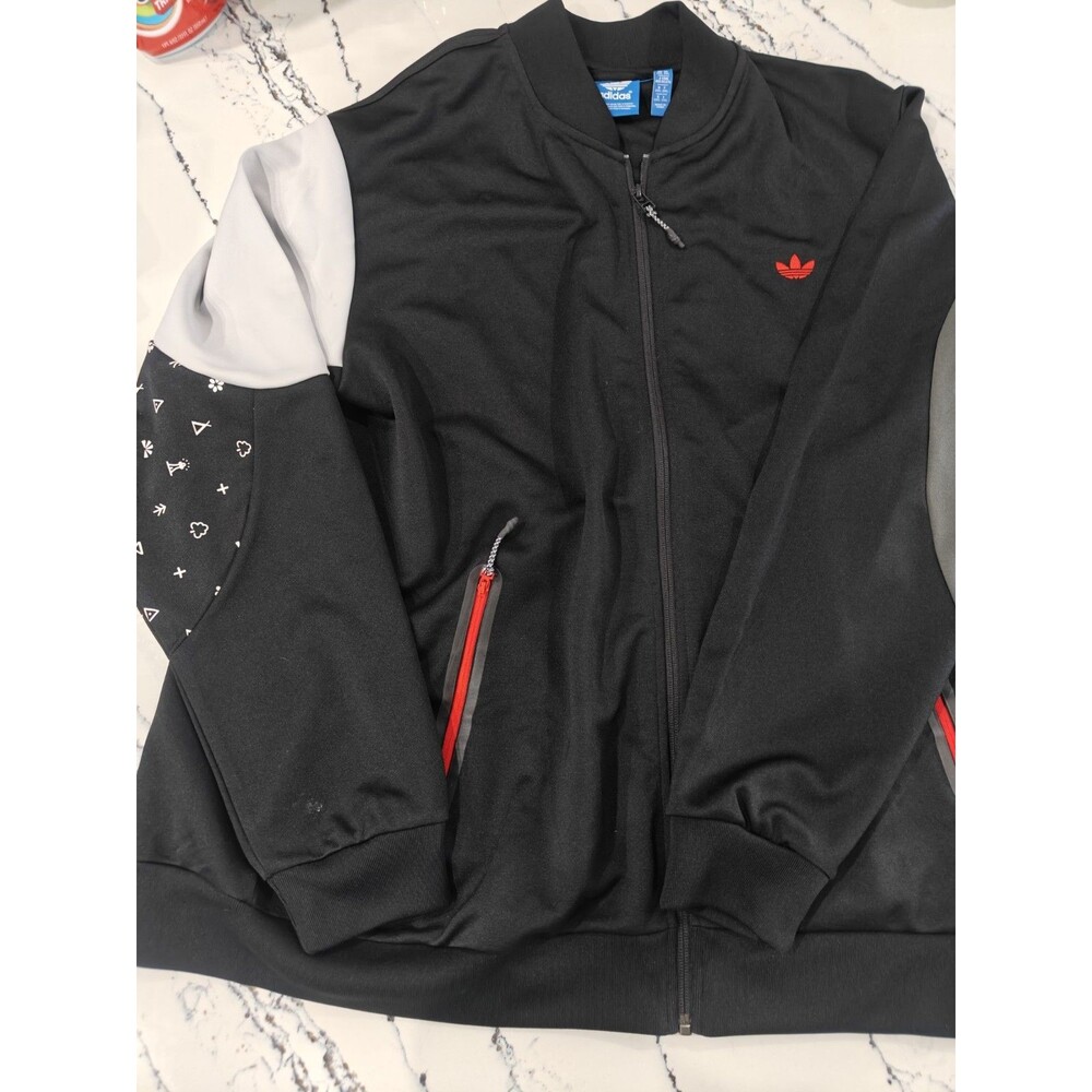 Adidas Trefoil Track Jacket Size XXL Geometric Pattern 2015 Black Red